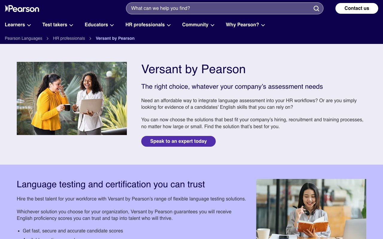 Pearsonの公式サイトのVersantのページ